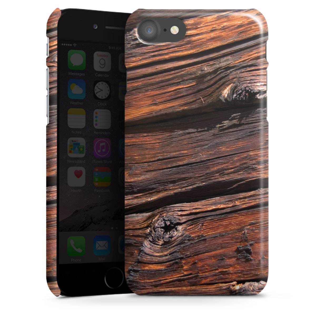 iPhone SE (2020) Handy Premium Case Smartphone Handyhülle Schutzhülle glänzend Beams Wooden Look Wood Premium Case