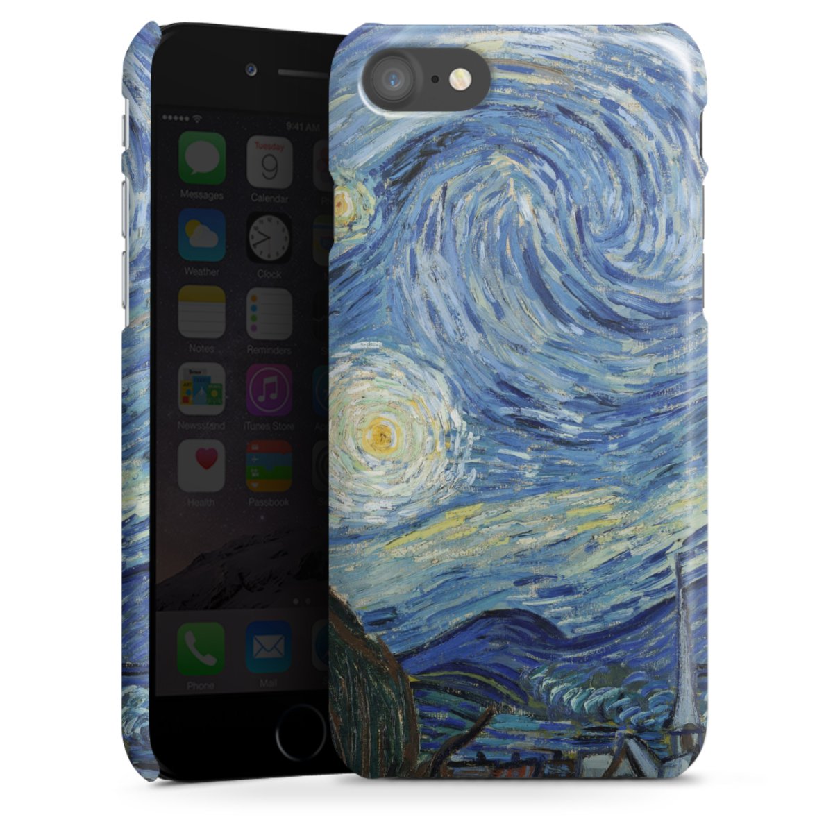 iPhone SE (2020) Handy Premium Case Smartphone Handyhülle Schutzhülle glänzend The Starry Night Kunst Vincent Van Gogh Premium Case