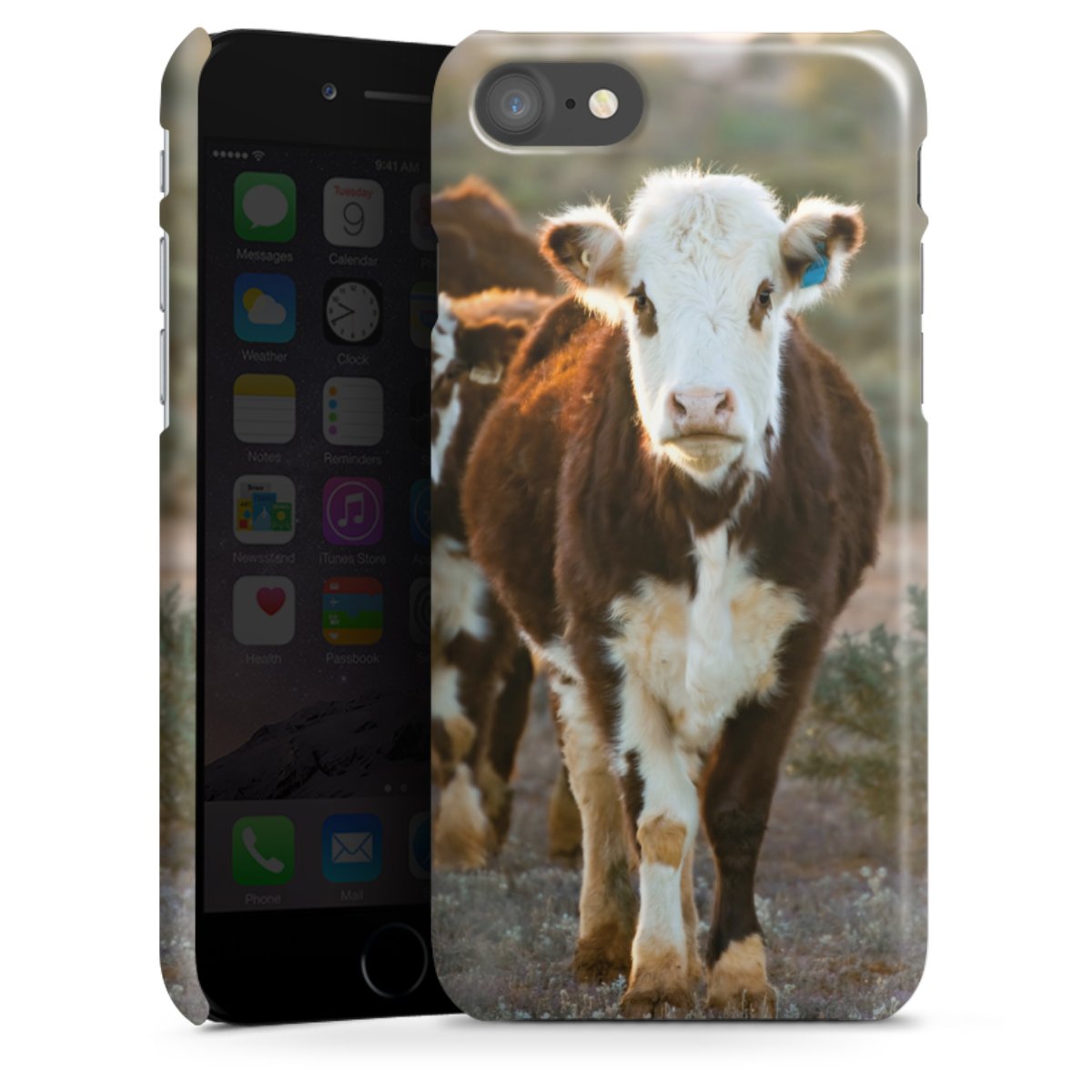 iPhone SE (2020) Handy Premium Case Smartphone Handyhülle Schutzhülle glänzend Cow Farmer Calf Premium Case