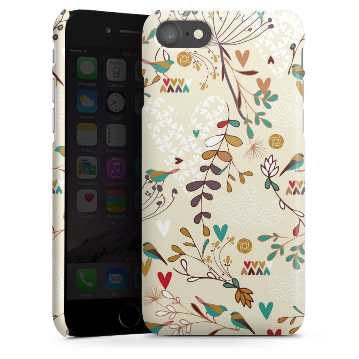 iPhone SE (2020) Handy Premium Case Smartphone Handyhülle Schutzhülle glänzend Bird Flowers Retro Premium Case