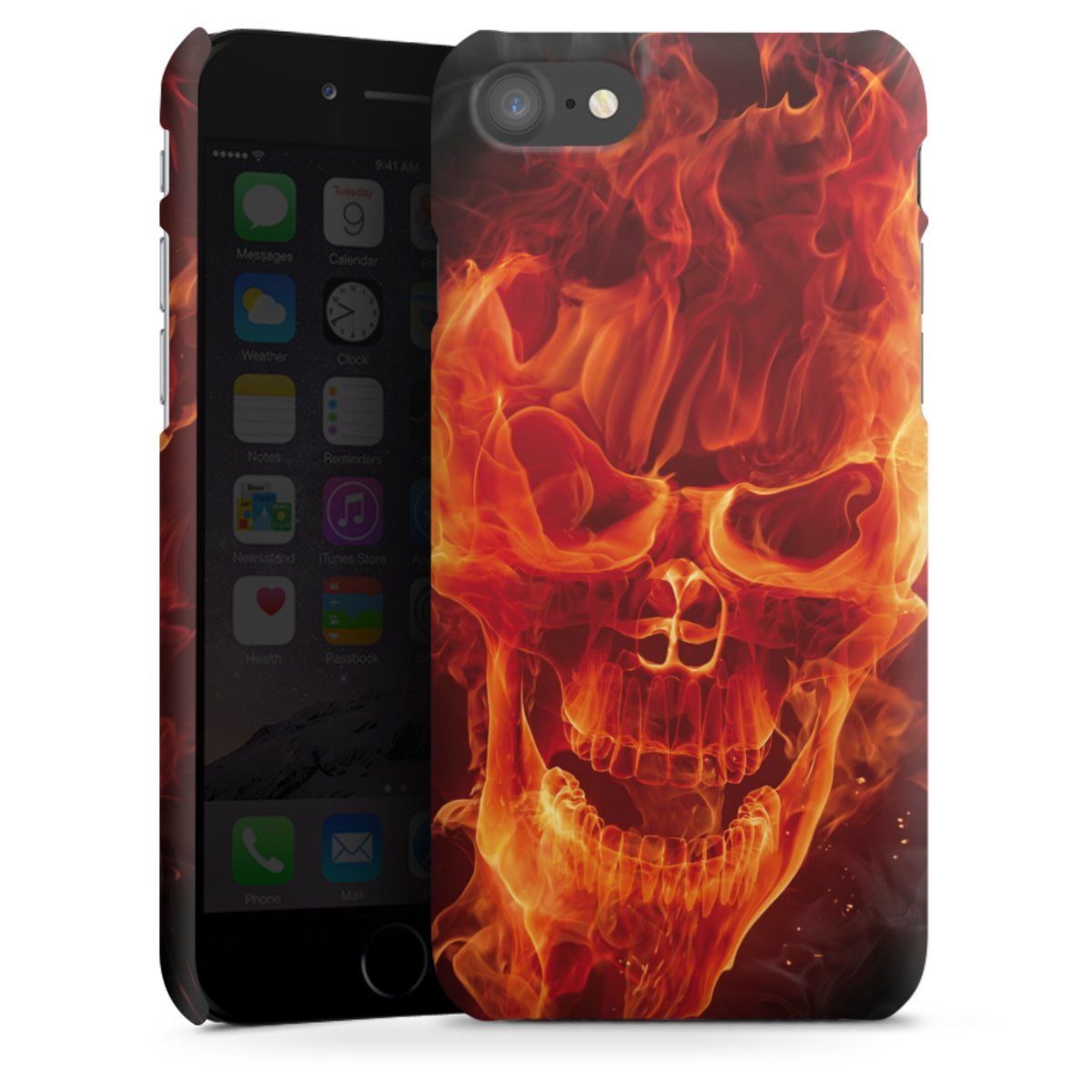 iPhone SE (2020) Handy Premium Case Smartphone Handyhülle Schutzhülle matt Totenkopf Skull Fire Premium Case