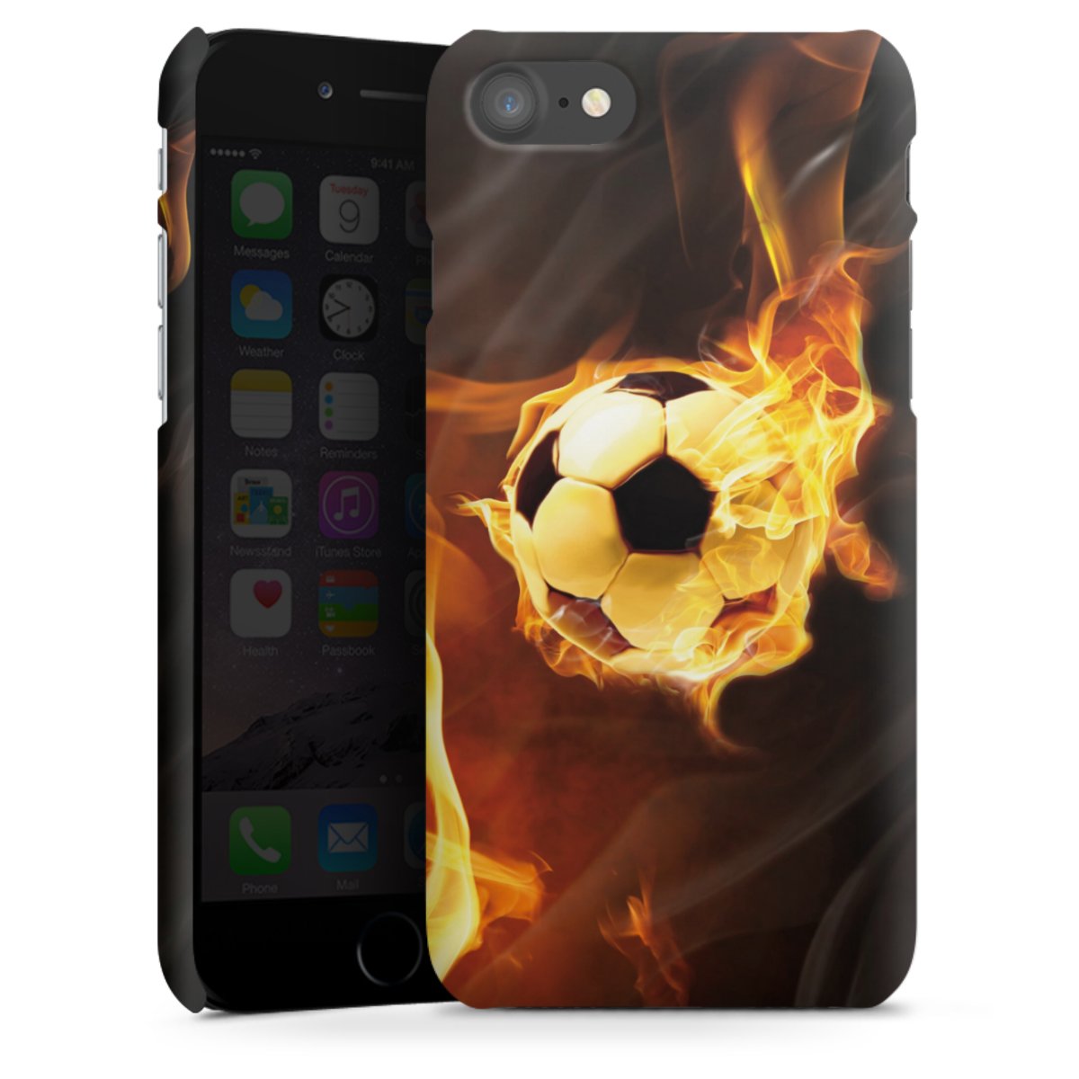 iPhone SE (2020) Handy Premium Case Smartphone Handyhülle Schutzhülle matt Ball Fire Soccer Premium Case