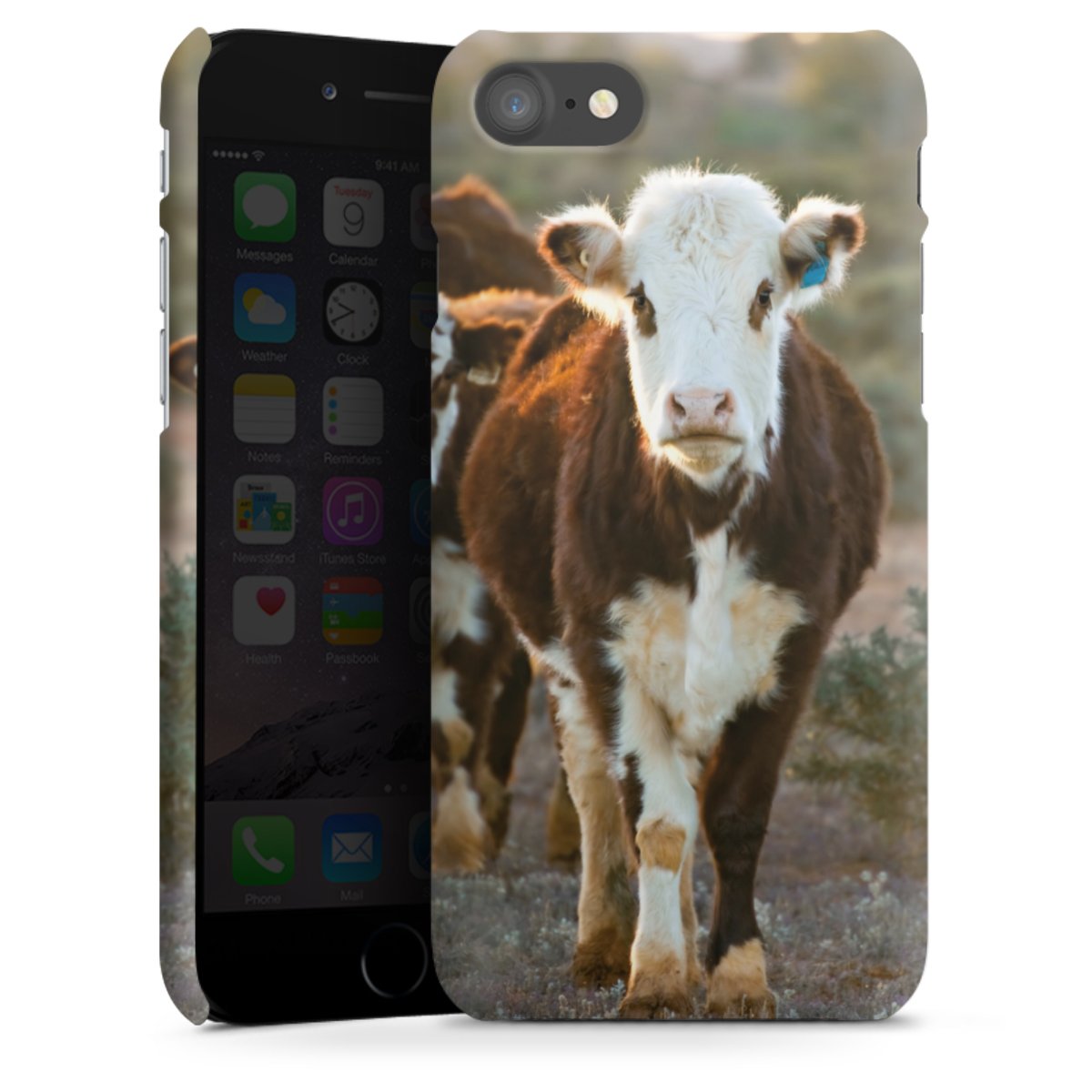 iPhone SE (2020) Handy Premium Case Smartphone Handyhülle Schutzhülle matt Cow Farmer Calf Premium Case