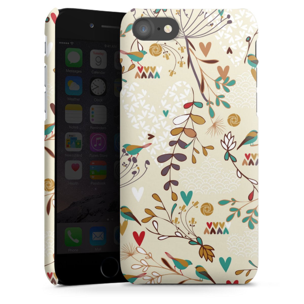 iPhone SE (2020) Handy Premium Case Smartphone Handyhülle Schutzhülle matt Bird Flowers Retro Premium Case