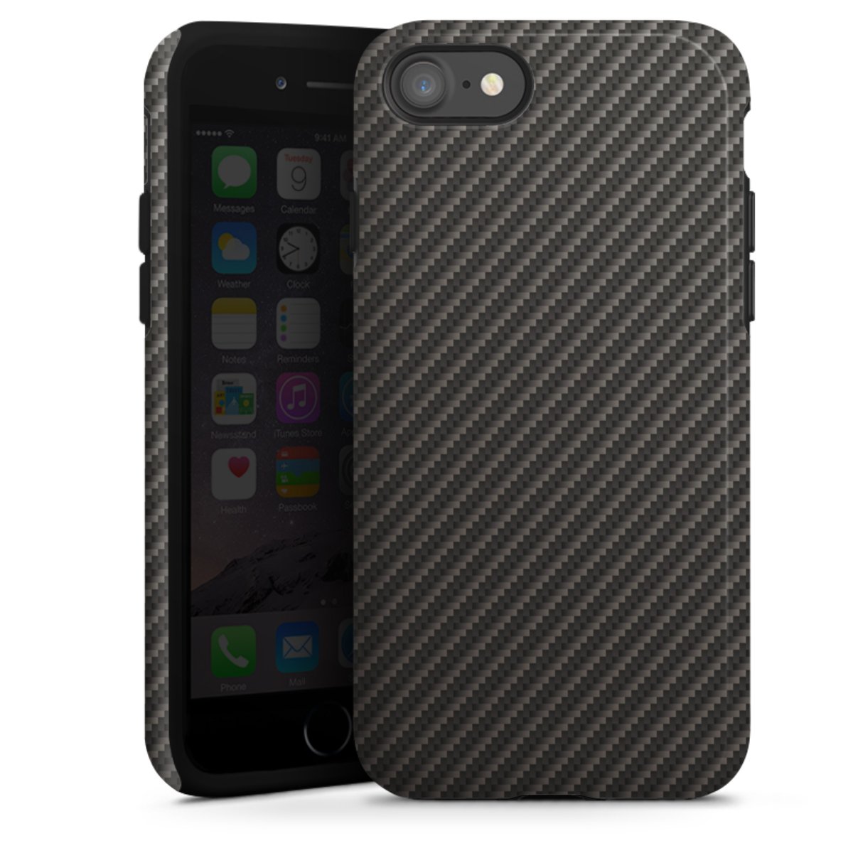 iPhone SE (2020) Handy Panzer Handyhülle robuste Outdoor Hülle Schutzhülle glänzend Metallic Look Carbon Muster Tough Case