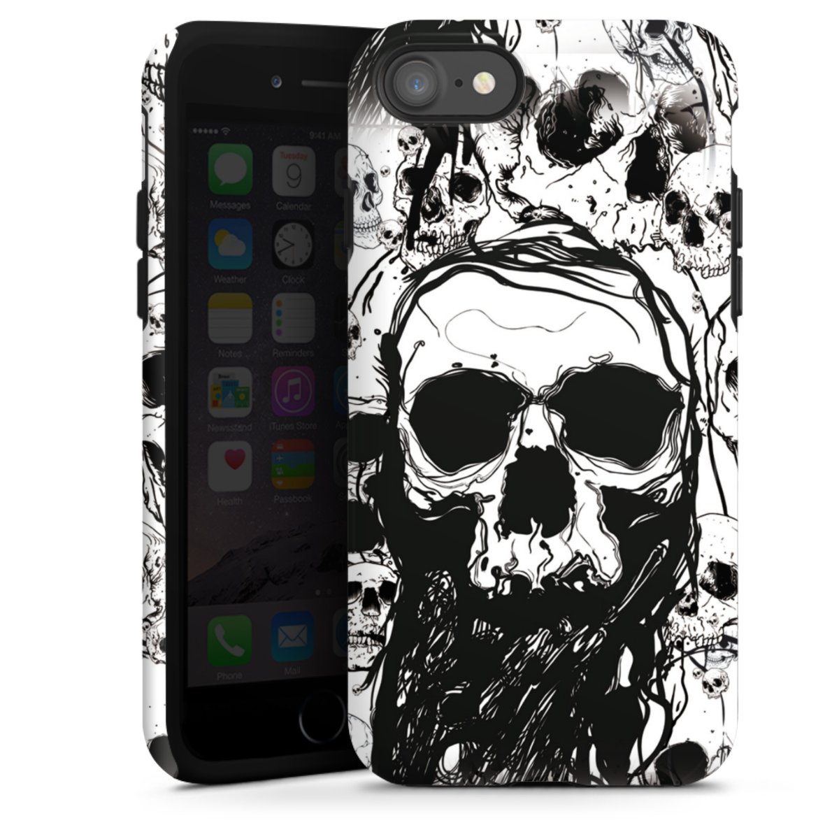 iPhone SE (2020) Handy Panzer Handyhülle robuste Outdoor Hülle Schutzhülle glänzend Totenkopf Halloween Tough Case