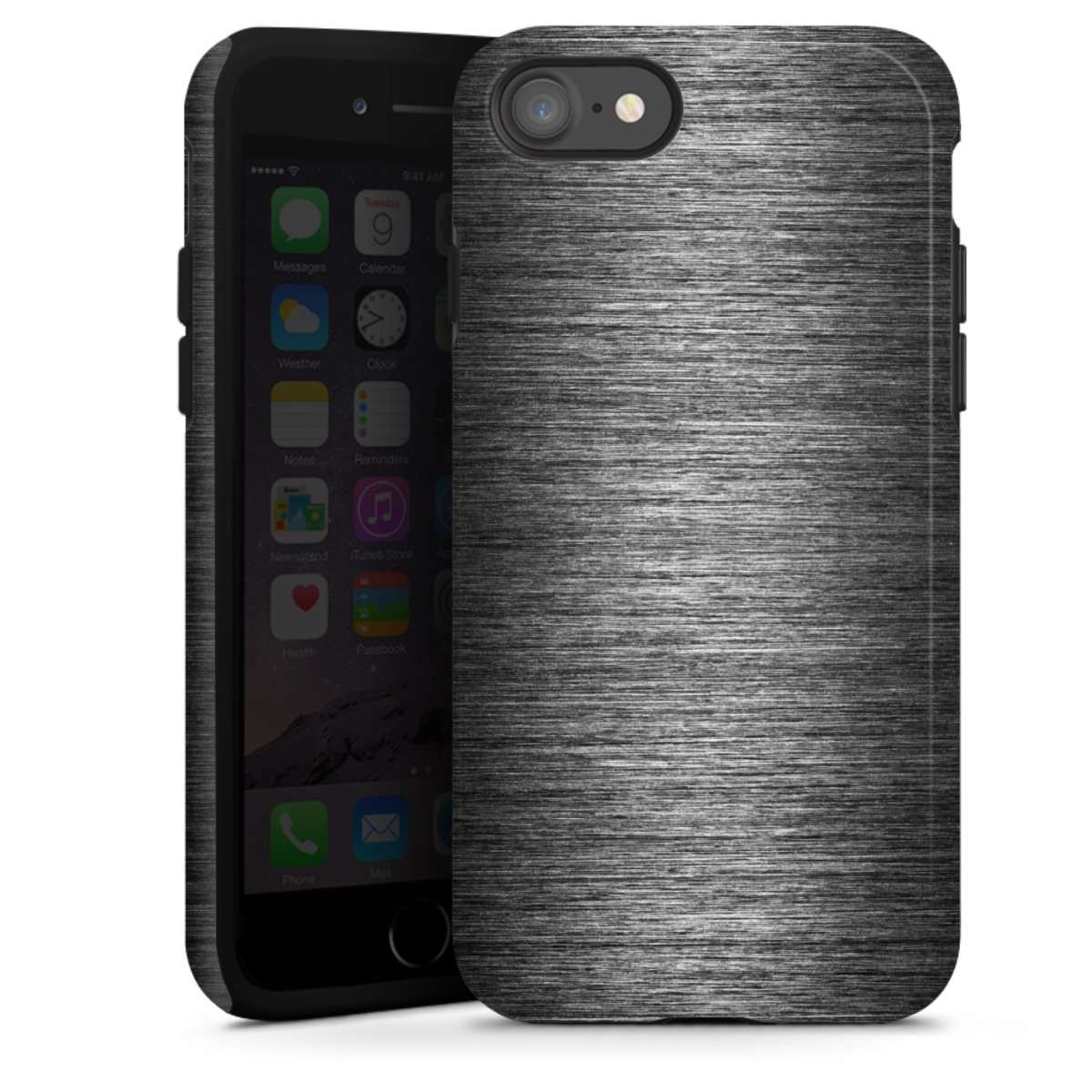 iPhone SE (2020) Handy Panzer Handyhülle robuste Outdoor Hülle Schutzhülle glänzend Metallic Look Anthracite Metal Tough Case