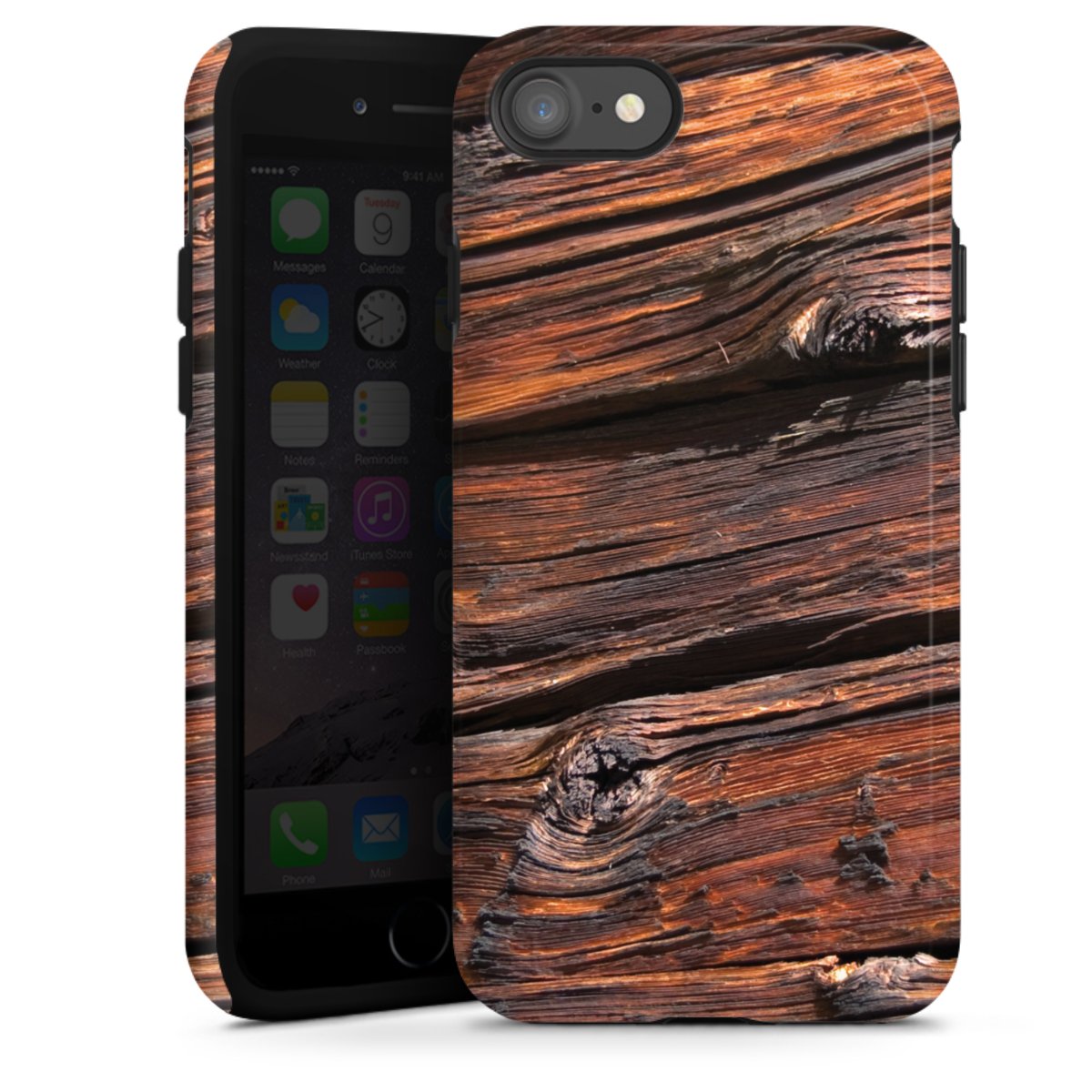 iPhone SE (2020) Handy Panzer Handyhülle robuste Outdoor Hülle Schutzhülle glänzend Beams Wooden Look Wood Tough Case