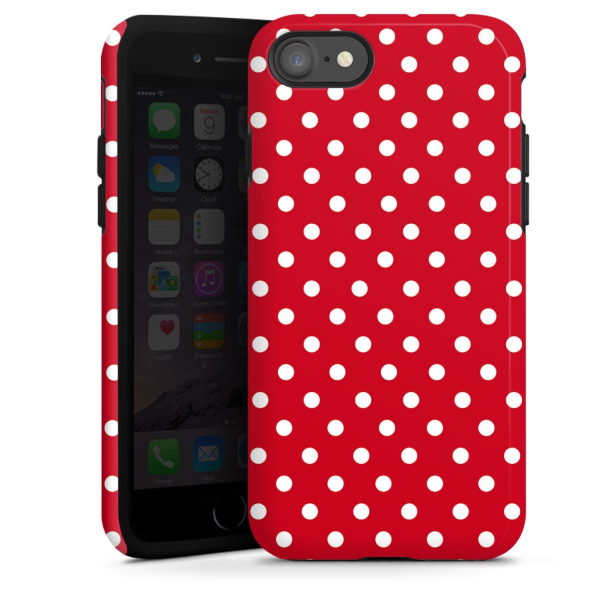 iPhone SE (2020) Handy Panzer Handyhülle robuste Outdoor Hülle Schutzhülle glänzend Points Polka Dots Retro Tough Case