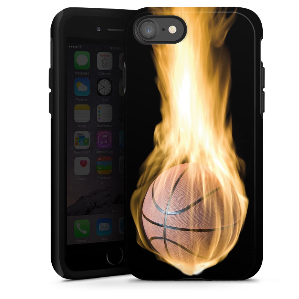 iPhone SE (2020) Handy Panzer Handyhülle robuste Outdoor Hülle Schutzhülle glänzend Basketball Sports Fire Tough Case