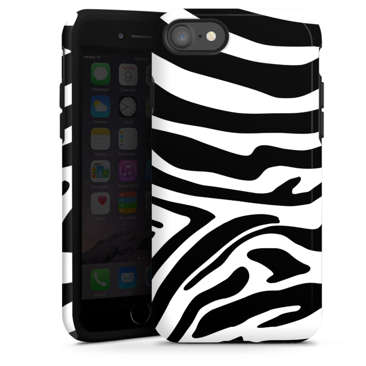 iPhone SE (2022) Handy Panzer Handyhülle robuste Outdoor Hülle Schutzhülle glänzend Zebra Animal Look Animal Print Tough Case