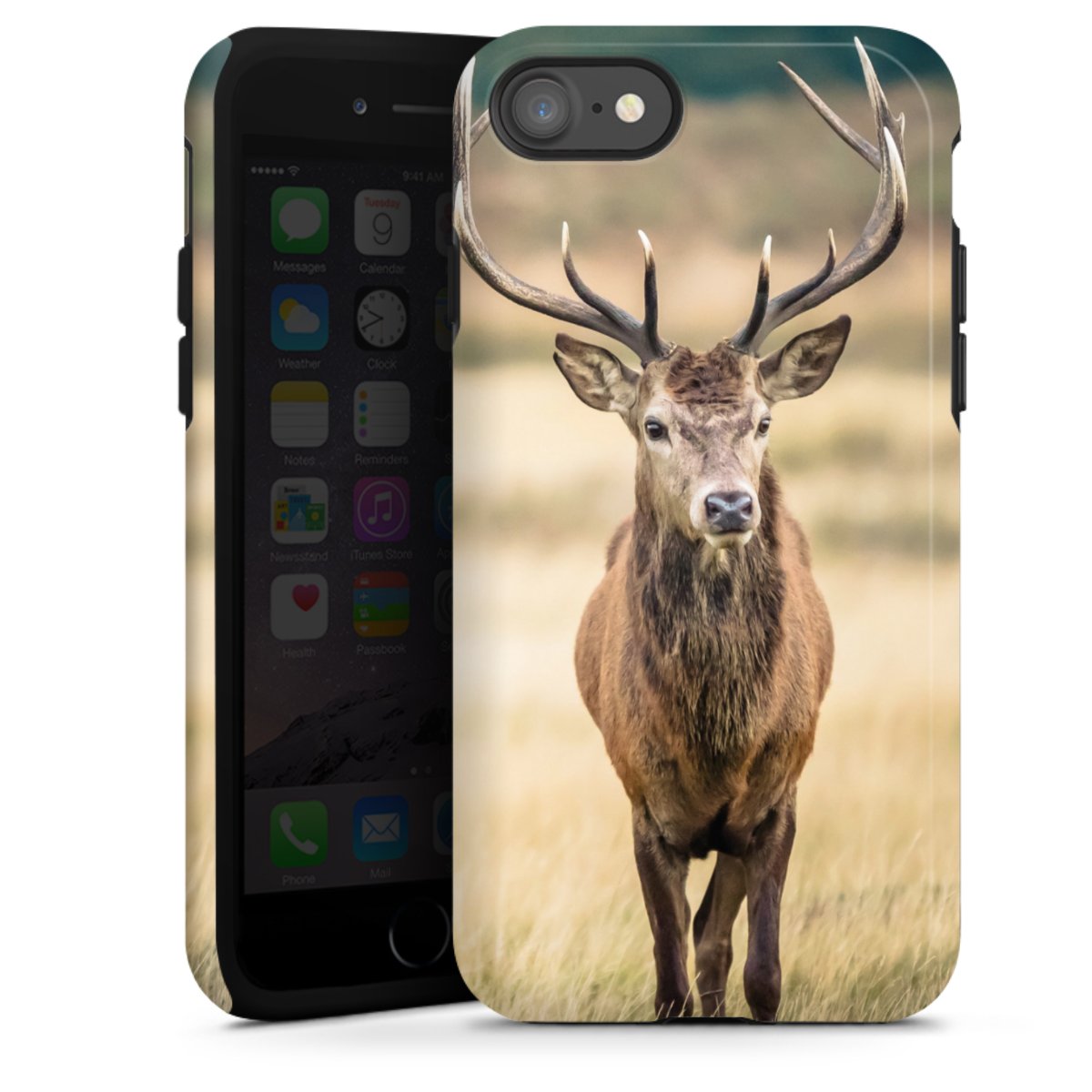 iPhone SE (2020) Handy Panzer Handyhülle robuste Outdoor Hülle Schutzhülle glänzend Deer Meadow Forrest Tough Case