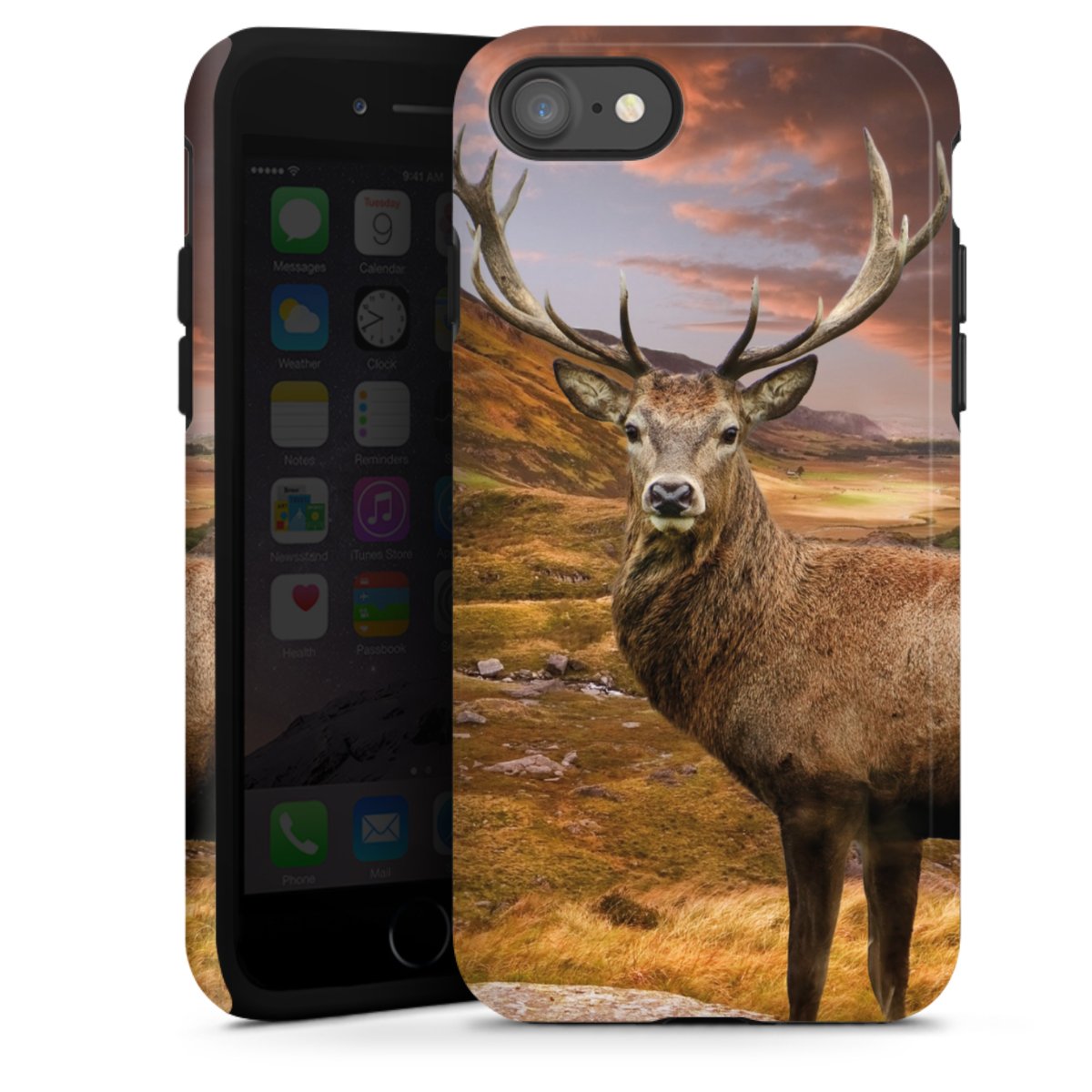 iPhone SE (2020) Handy Panzer Handyhülle robuste Outdoor Hülle Schutzhülle glänzend Meadow Mountain Deer Tough Case