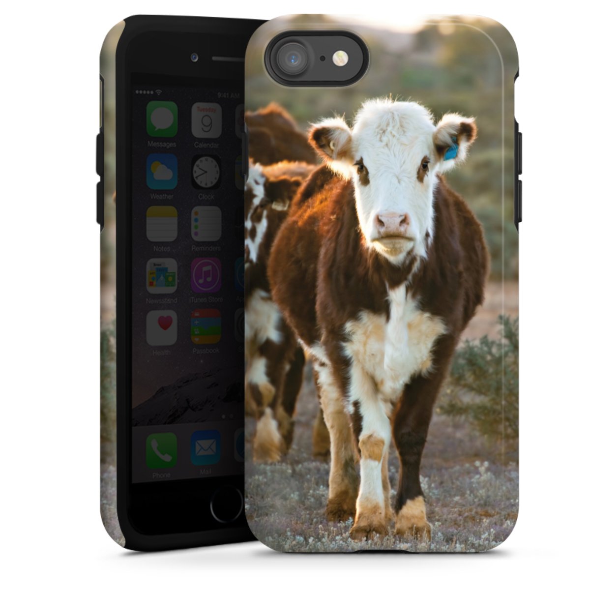 iPhone SE (2020) Handy Panzer Handyhülle robuste Outdoor Hülle Schutzhülle glänzend Cow Farmer Calf Tough Case