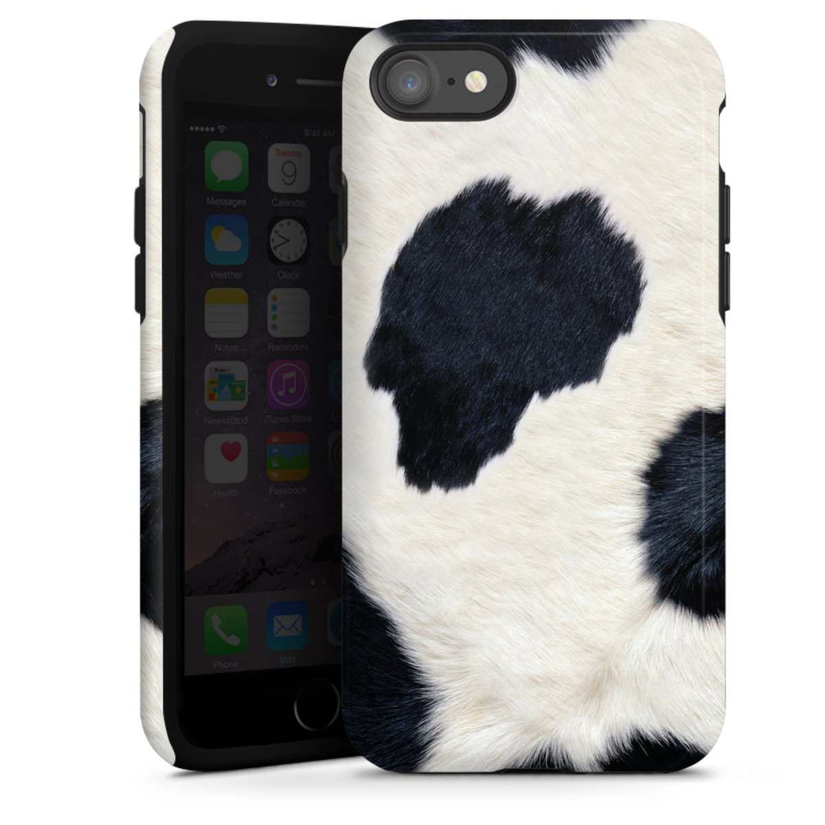 iPhone SE (2020) Handy Panzer Handyhülle robuste Outdoor Hülle Schutzhülle glänzend Animal Look Animal Print Cow Skin Tough Case