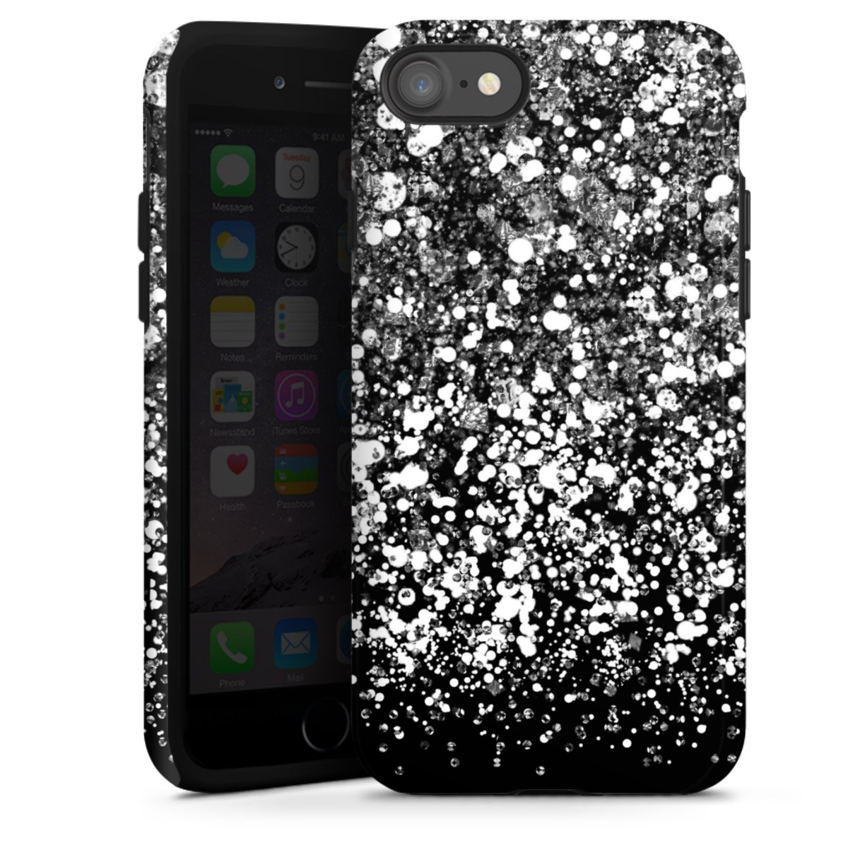 iPhone SE (2020) Handy Panzer Handyhülle robuste Outdoor Hülle Schutzhülle glänzend Glitzer Snowflake Muster Tough Case