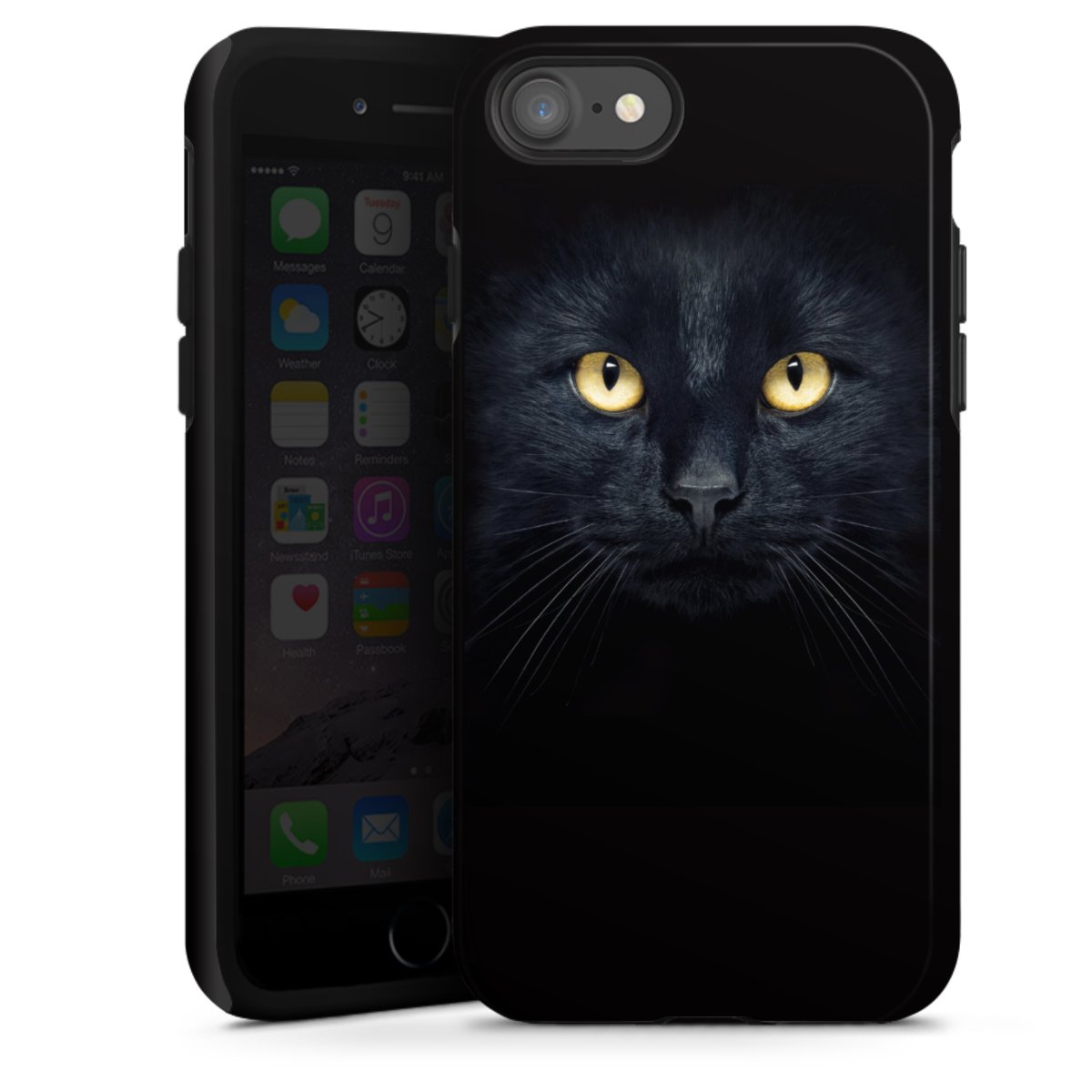 iPhone SE (2020) Handy Panzer Handyhülle robuste Outdoor Hülle Schutzhülle glänzend Eye Cat Black Tough Case