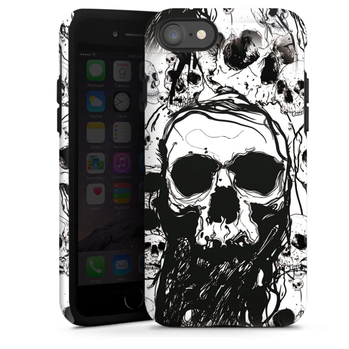 iPhone SE (2020) Handy Panzer Handyhülle robuste Outdoor Hülle Schutzhülle matt Totenkopf Halloween Tough Case