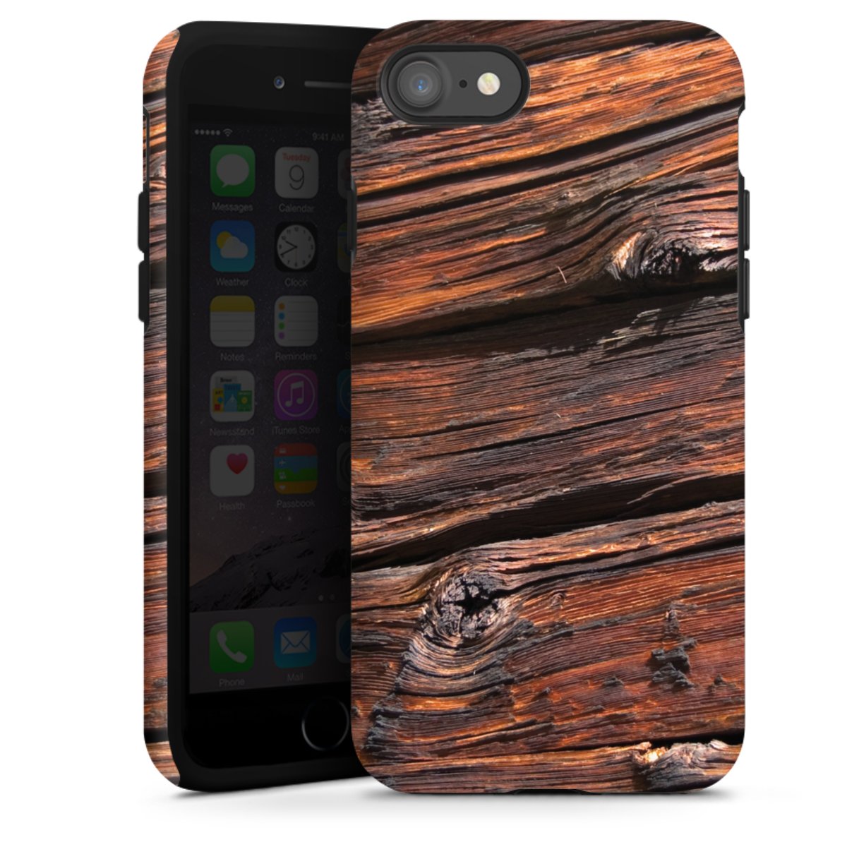 iPhone SE (2020) Handy Panzer Handyhülle robuste Outdoor Hülle Schutzhülle matt Beams Wooden Look Wood Tough Case