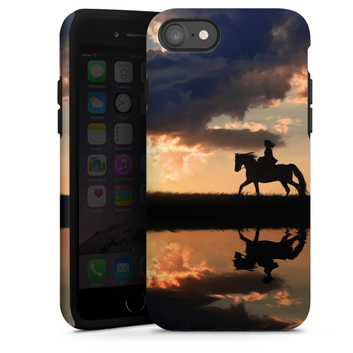 iPhone SE (2020) Handy Panzer Handyhülle robuste Outdoor Hülle Schutzhülle matt Horse Sunset Horseback Riding Tough Case