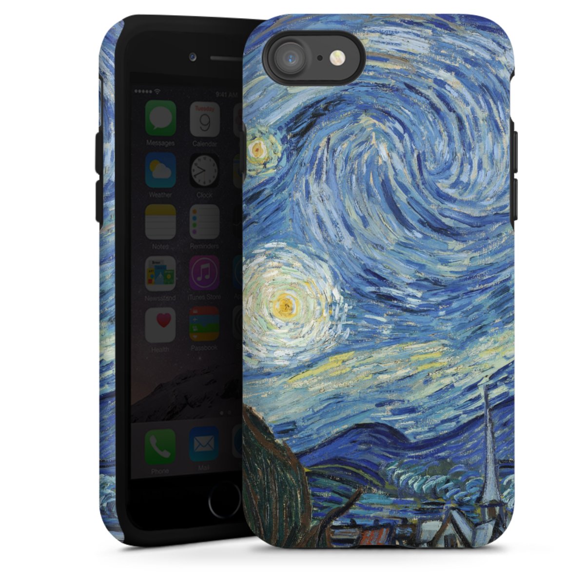 iPhone SE (2020) Handy Panzer Handyhülle robuste Outdoor Hülle Schutzhülle matt The Starry Night Kunst Vincent Van Gogh Tough Case