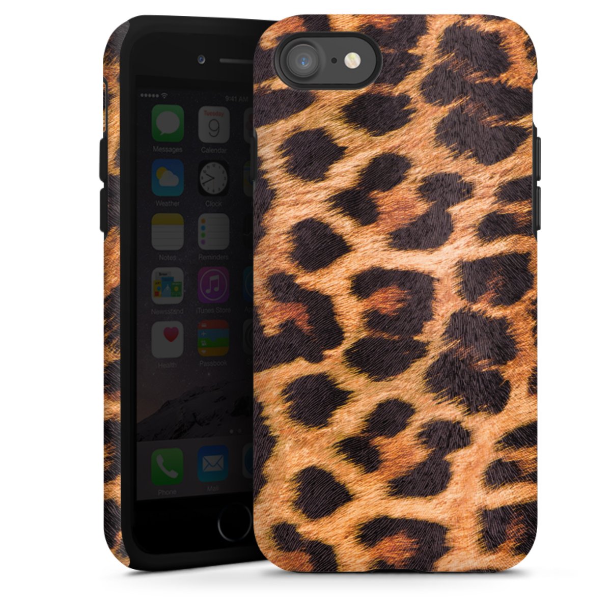 iPhone SE (2020) Handy Panzer Handyhülle robuste Outdoor Hülle Schutzhülle matt Animal Print Leopard Fur Tough Case