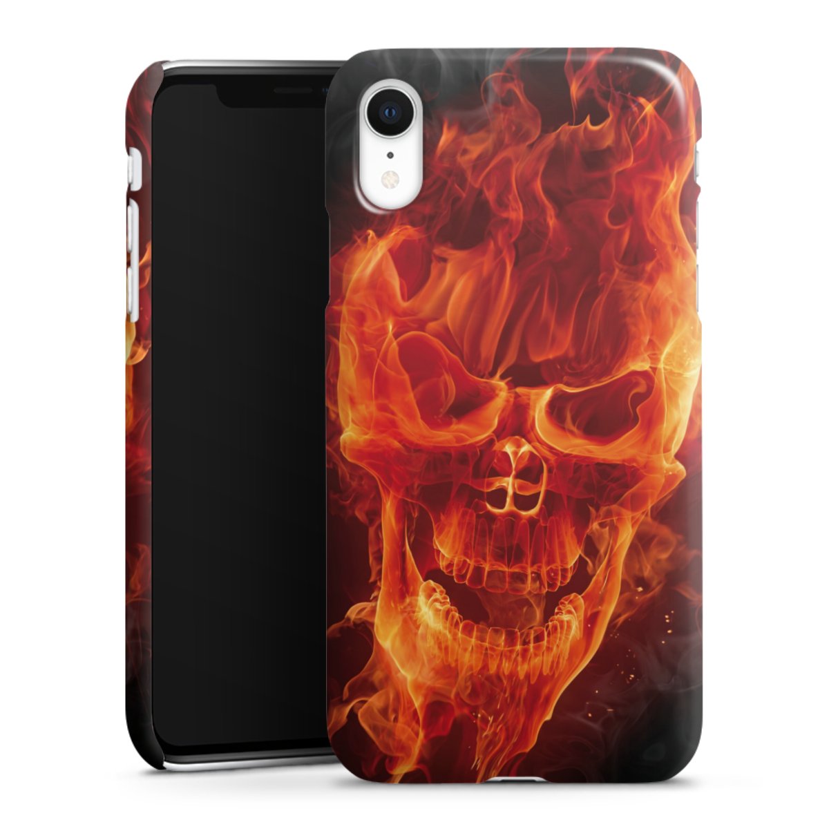 iPhone Xr Handy Premium Case Smartphone Handyhülle Schutzhülle glänzend Totenkopf Skull Fire Premium Case