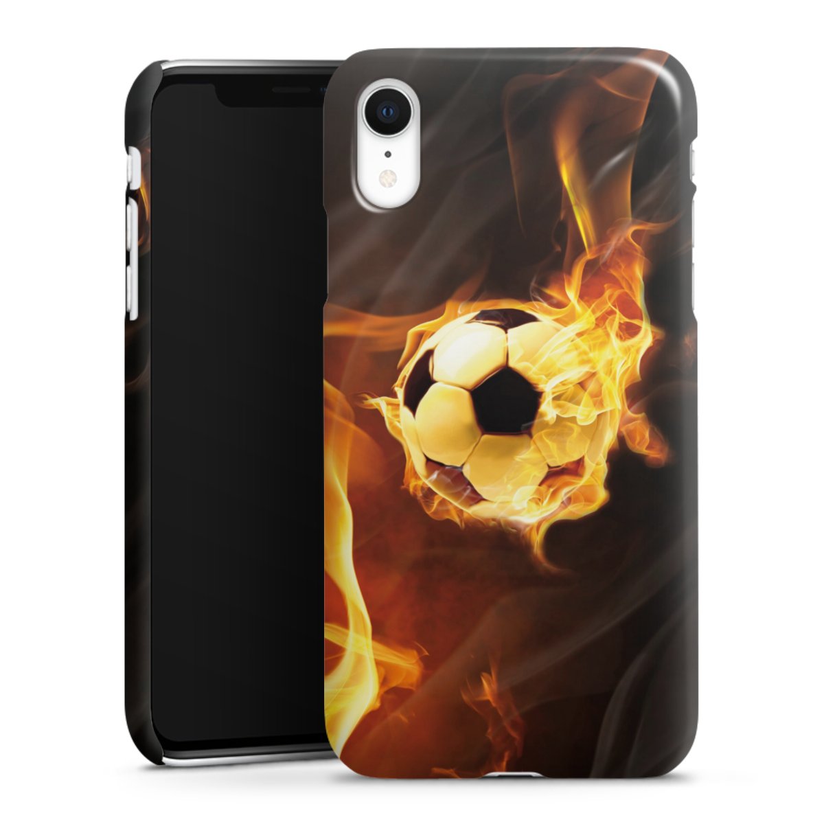 iPhone Xr Handy Premium Case Smartphone Handyhülle Schutzhülle glänzend Ball Fire Soccer Premium Case