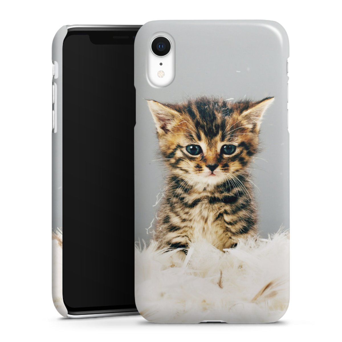 iPhone Xr Handy Premium Case Smartphone Handyhülle Schutzhülle glänzend Cat Feather Pet Premium Case