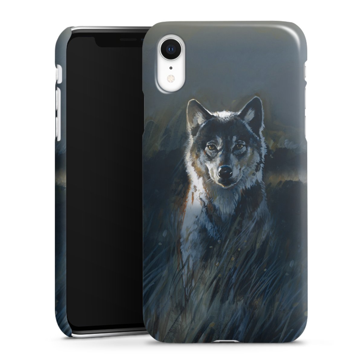 iPhone Xr Handy Premium Case Smartphone Handyhülle Schutzhülle glänzend Nature Wolf Painting Premium Case