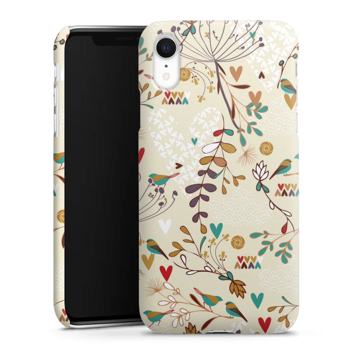 iPhone Xr Handy Premium Case Smartphone Handyhülle Schutzhülle glänzend Bird Flowers Retro Premium Case