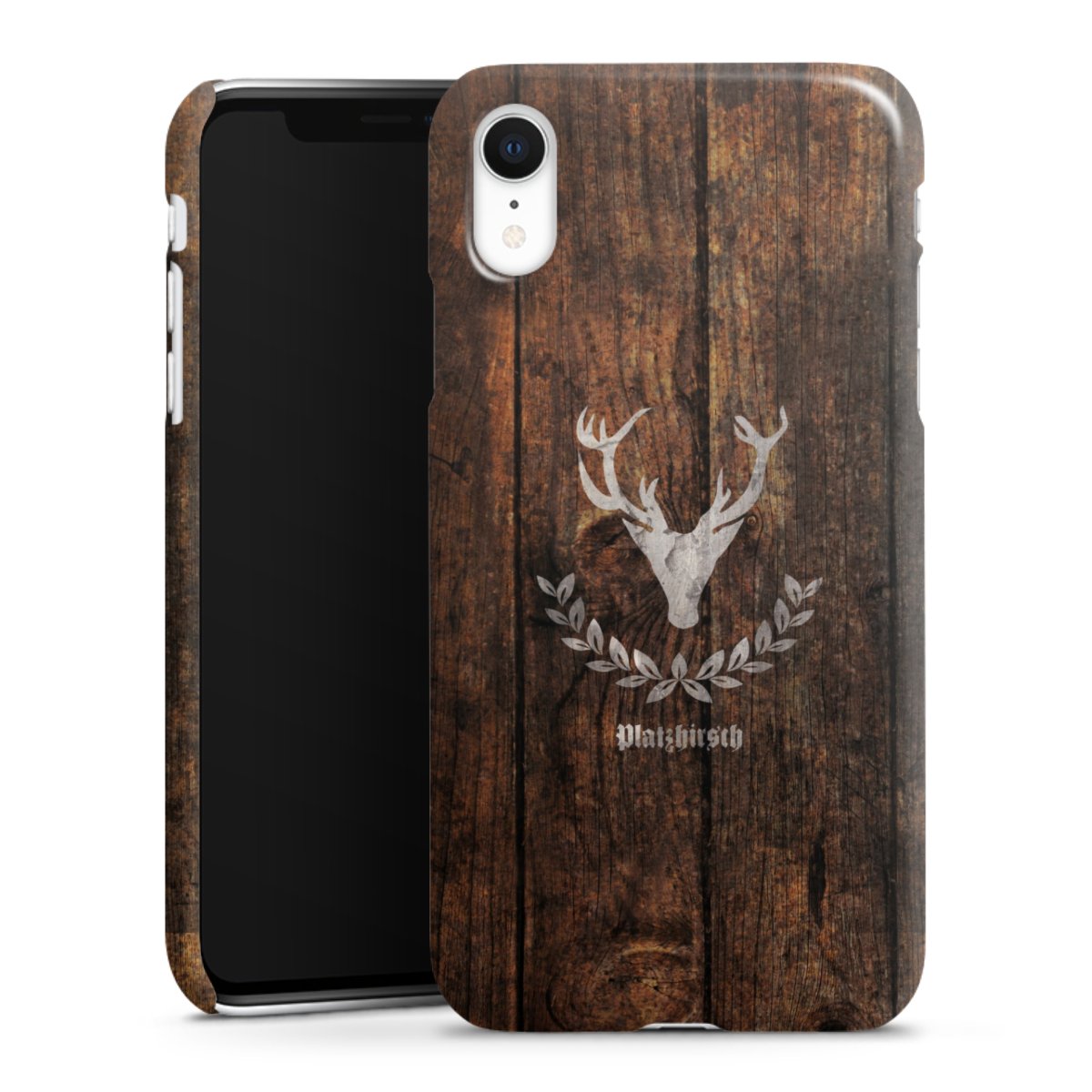 iPhone Xr Handy Premium Case Smartphone Handyhülle Schutzhülle glänzend Deer Wood Wooden Look Premium Case