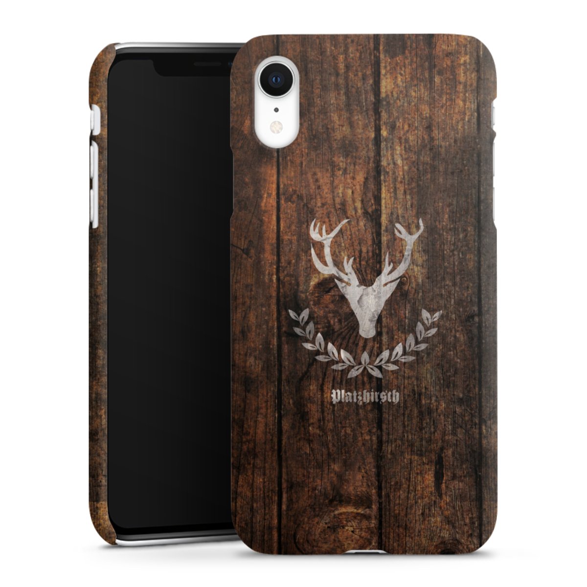 iPhone Xr Handy Premium Case Smartphone Handyhülle Schutzhülle matt Deer Wood Wooden Look Premium Case