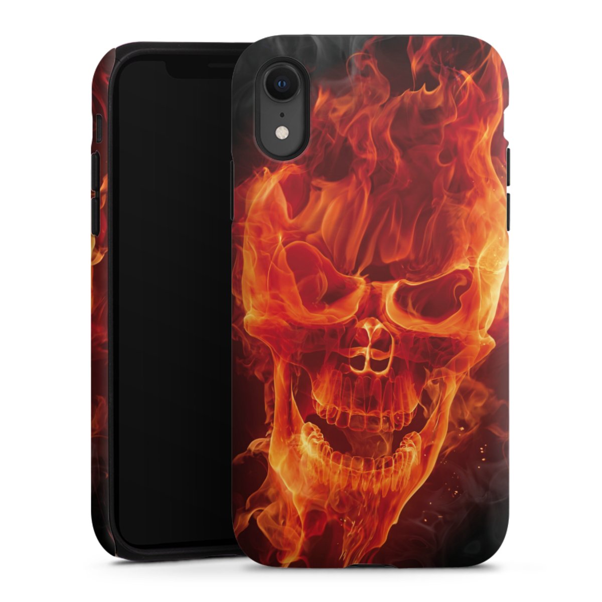 iPhone Xr Handy Panzer Handyhülle robuste Outdoor Hülle Schutzhülle matt Totenkopf Skull Fire Tough Case