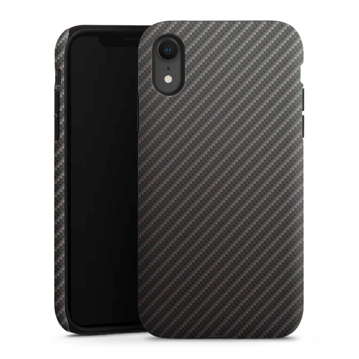 iPhone Xr Handy Panzer Handyhülle robuste Outdoor Hülle Schutzhülle matt Metallic Look Carbon Muster Tough Case