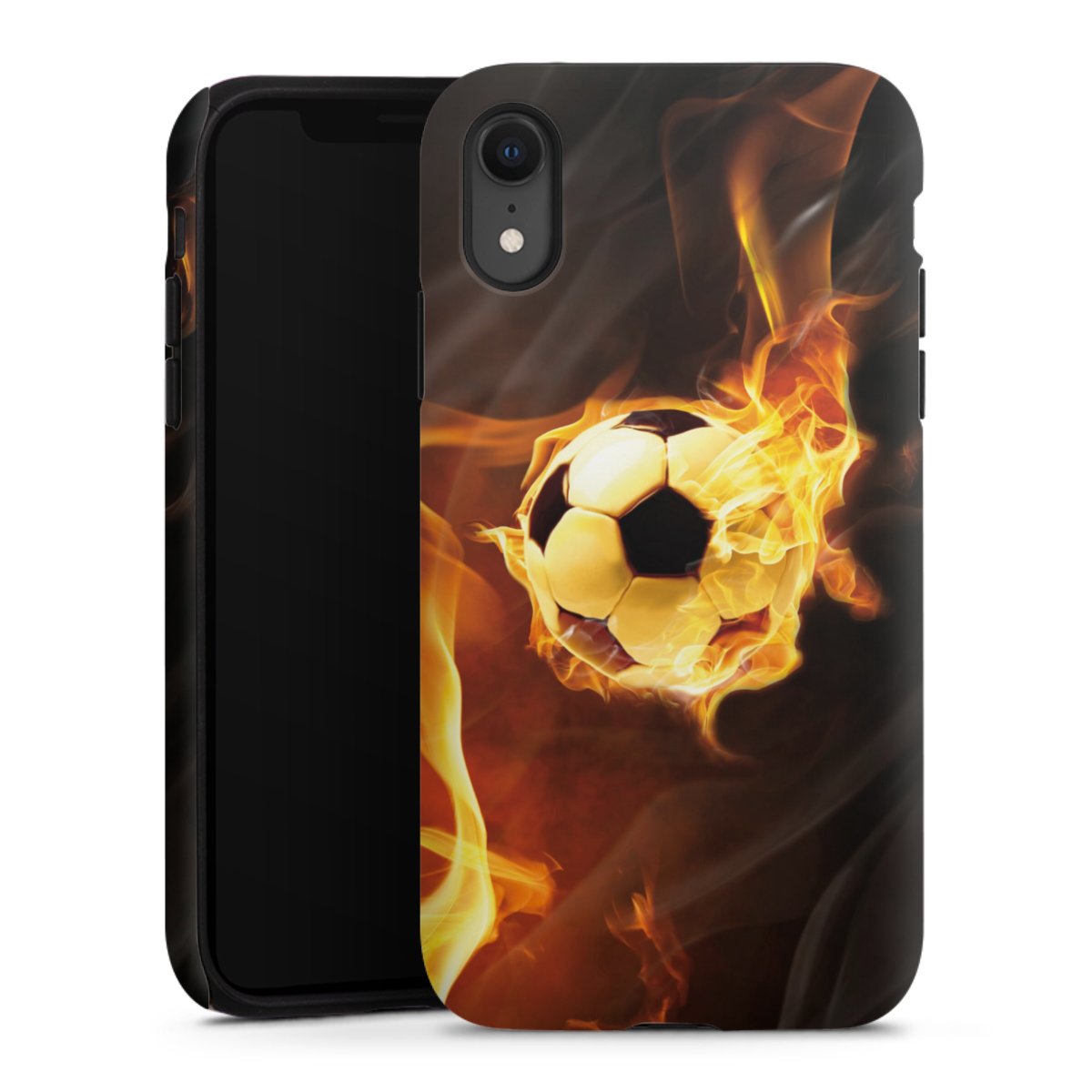 iPhone Xr Handy Panzer Handyhülle robuste Outdoor Hülle Schutzhülle matt Ball Fire Soccer Tough Case