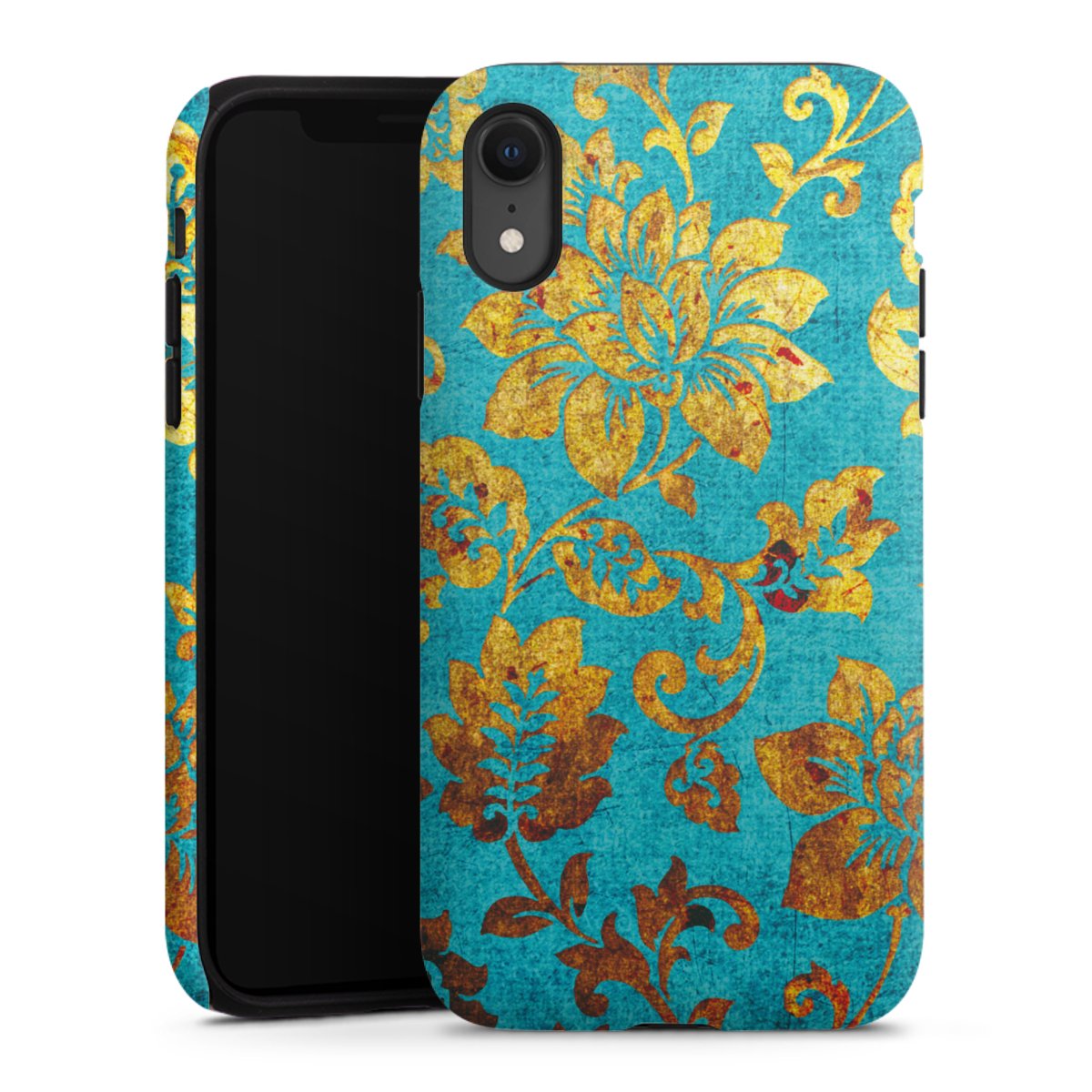 iPhone Xr Handy Panzer Handyhülle robuste Outdoor Hülle Schutzhülle matt Ornament Vintage Flowers Tough Case