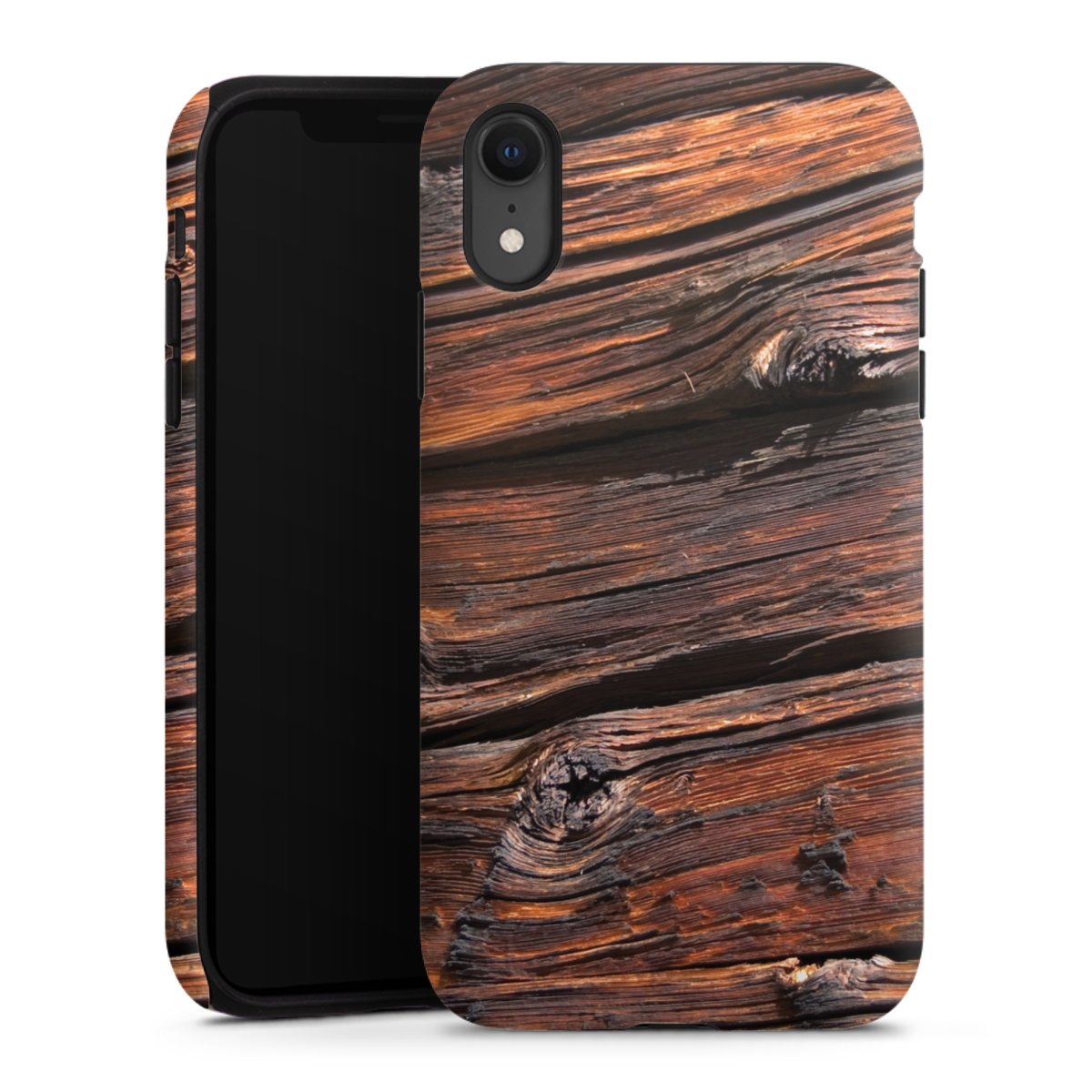 iPhone Xr Handy Panzer Handyhülle robuste Outdoor Hülle Schutzhülle matt Beams Wooden Look Wood Tough Case