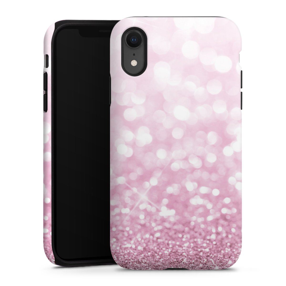 iPhone Xr Handy Panzer Handyhülle robuste Outdoor Hülle Schutzhülle matt Glitzer Pink Shine Tough Case