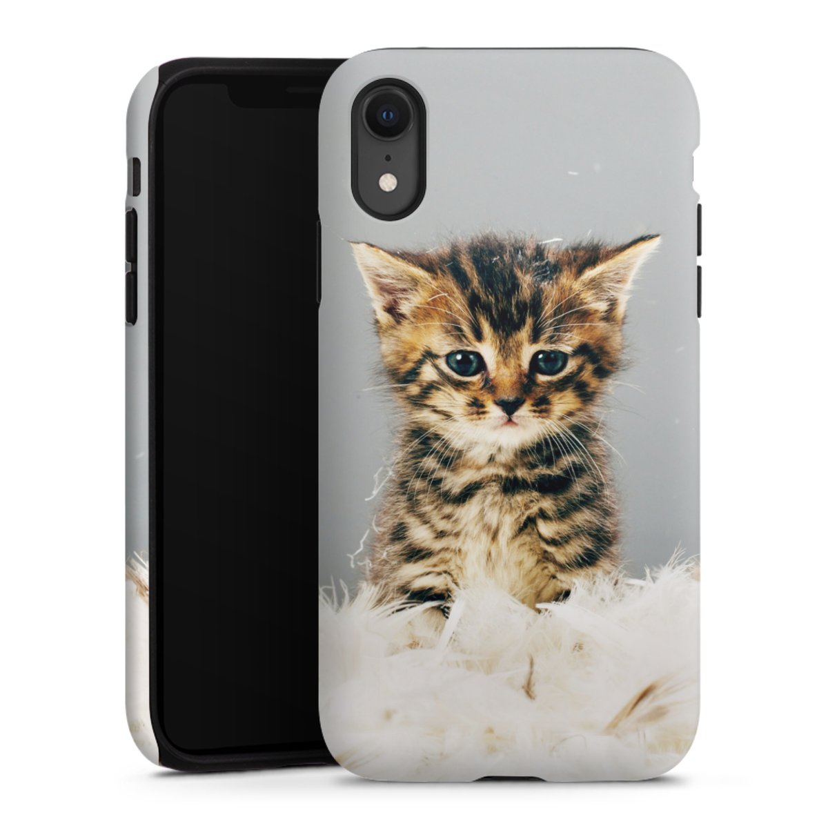 iPhone Xr Handy Panzer Handyhülle robuste Outdoor Hülle Schutzhülle matt Cat Feather Pet Tough Case