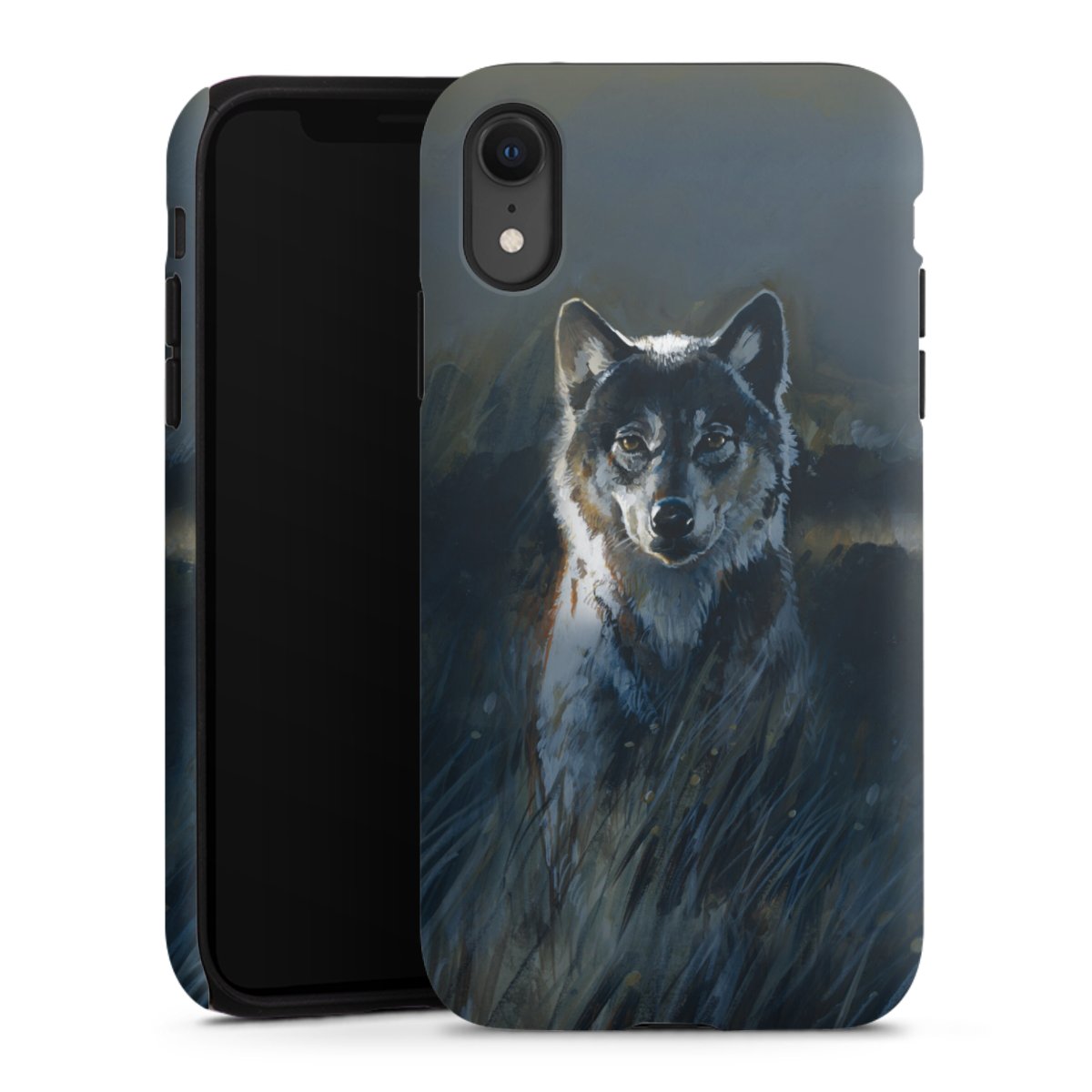 iPhone Xr Handy Panzer Handyhülle robuste Outdoor Hülle Schutzhülle matt Nature Wolf Painting Tough Case