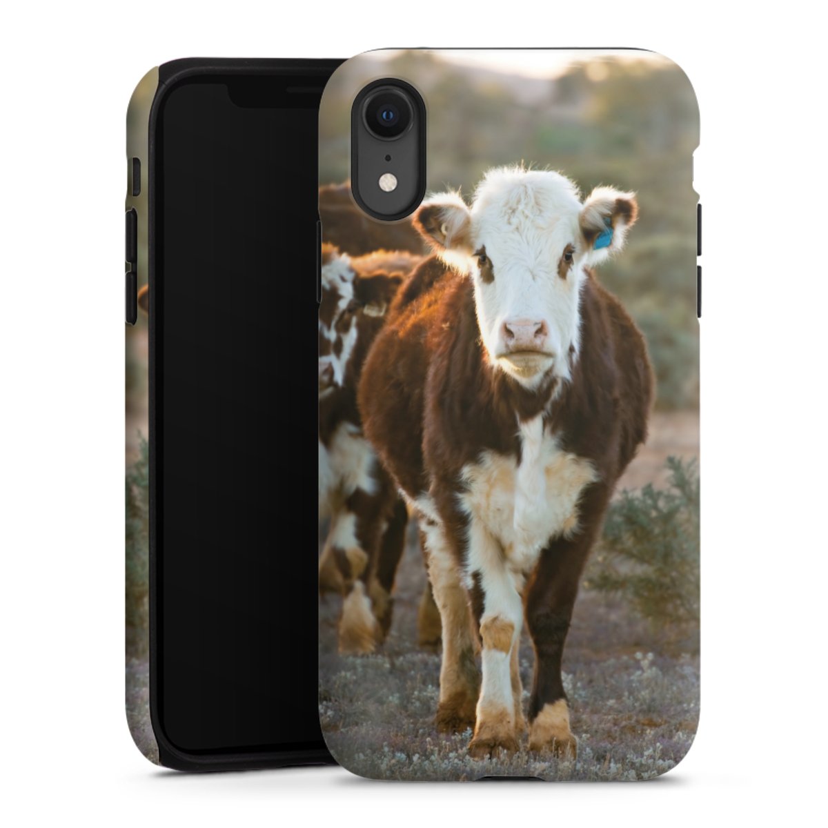 iPhone Xr Handy Panzer Handyhülle robuste Outdoor Hülle Schutzhülle matt Cow Farmer Calf Tough Case