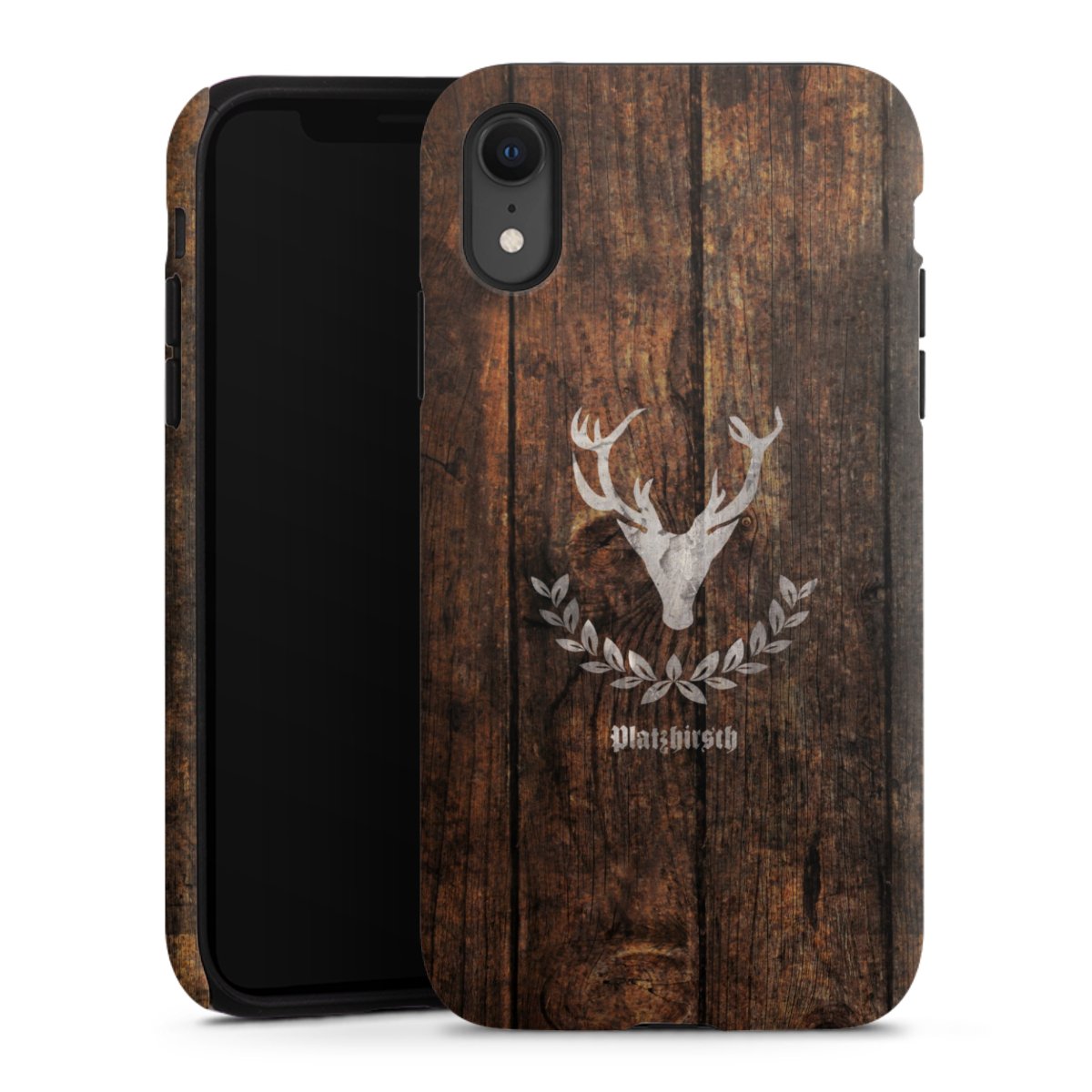 iPhone Xr Handy Panzer Handyhülle robuste Outdoor Hülle Schutzhülle matt Deer Wood Wooden Look Tough Case