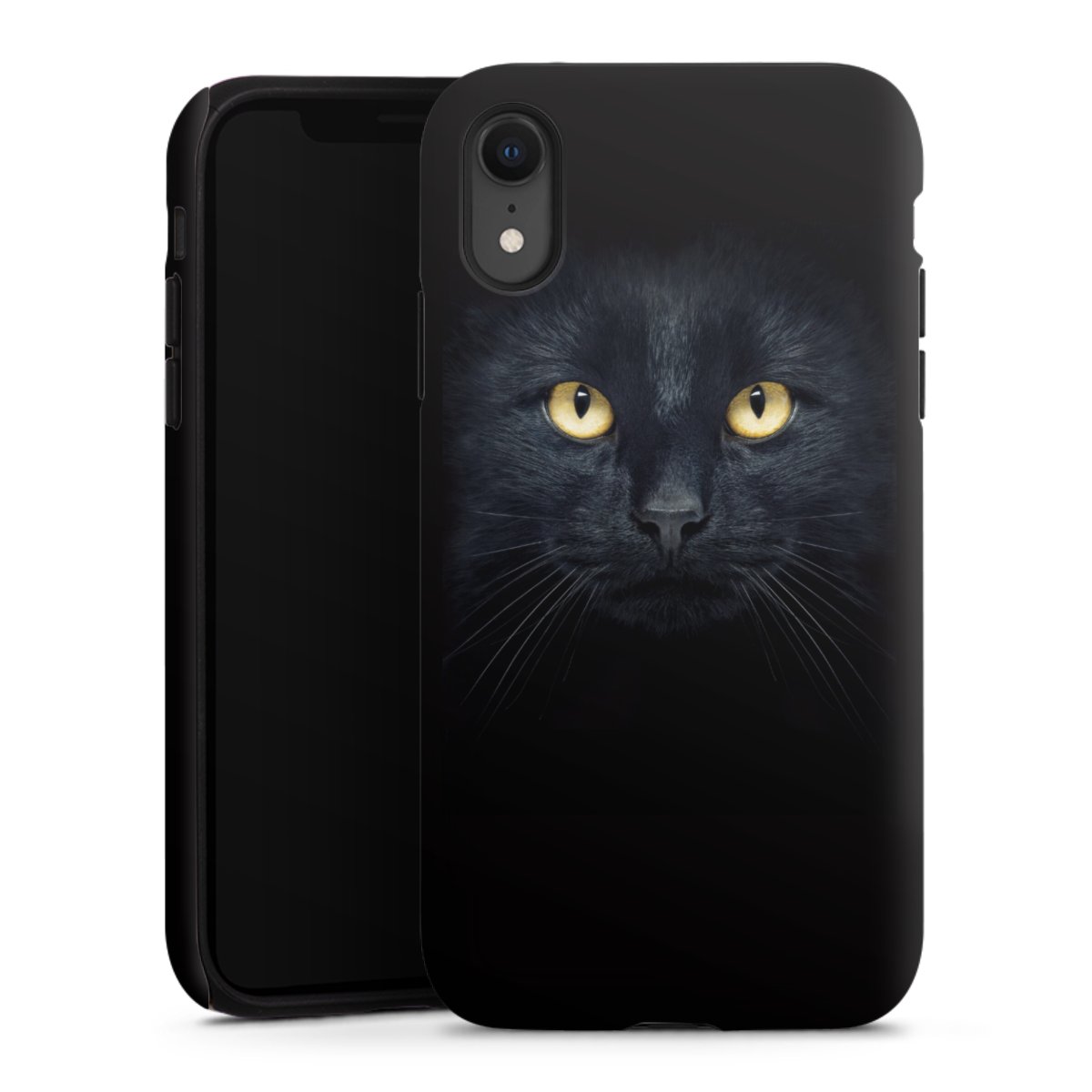 iPhone Xr Handy Panzer Handyhülle robuste Outdoor Hülle Schutzhülle matt Eye Cat Black Tough Case