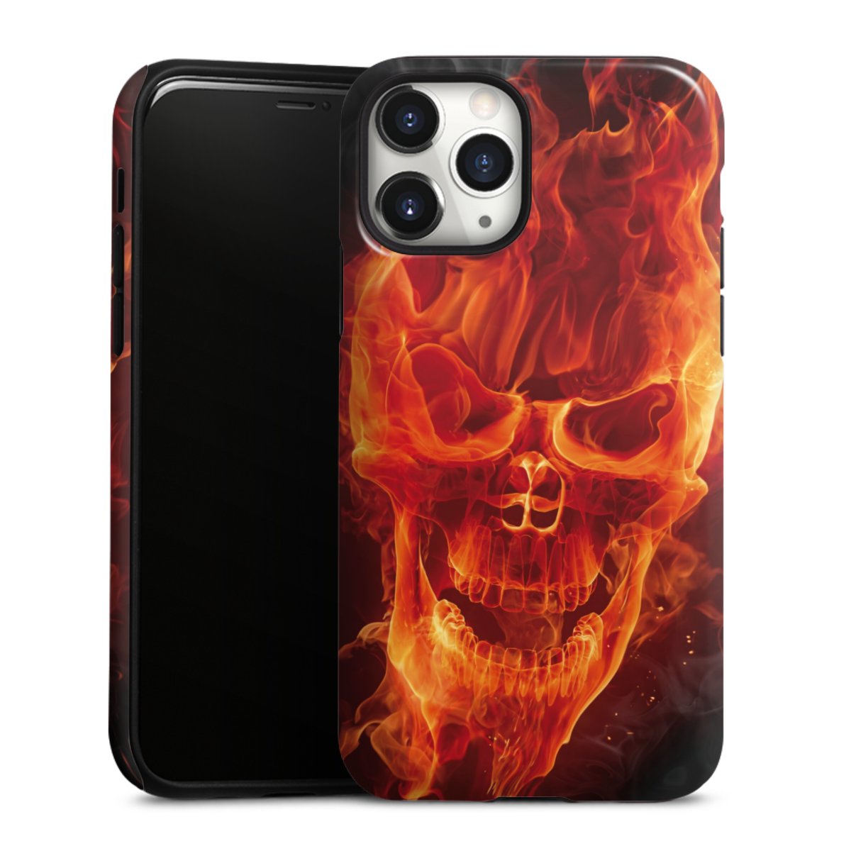 iPhone 11 Pro Handy Panzer Handyhülle robuste Outdoor Hülle Schutzhülle glänzend Totenkopf Skull Fire Tough Case