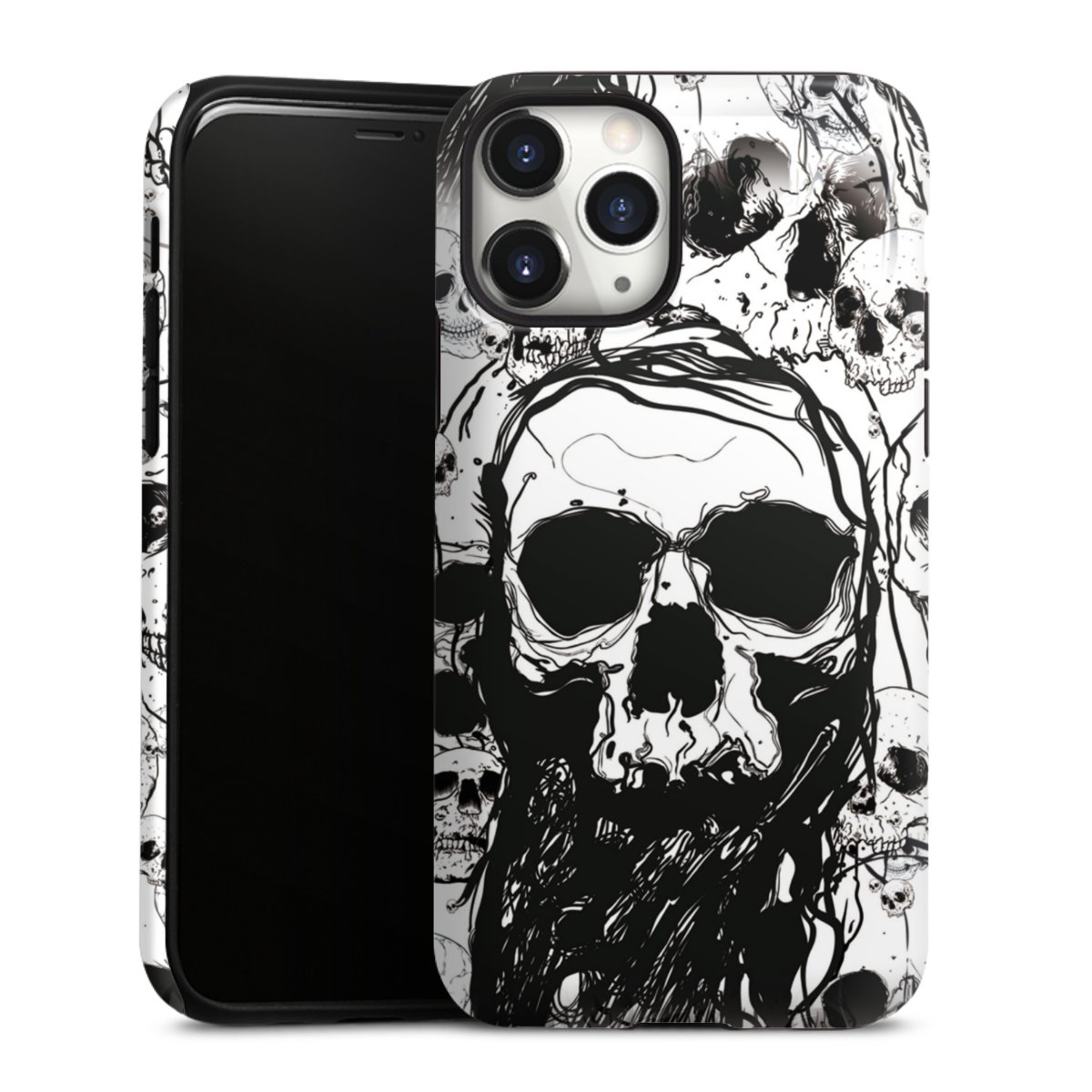 iPhone 11 Pro Handy Panzer Handyhülle robuste Outdoor Hülle Schutzhülle glänzend Totenkopf Halloween Tough Case