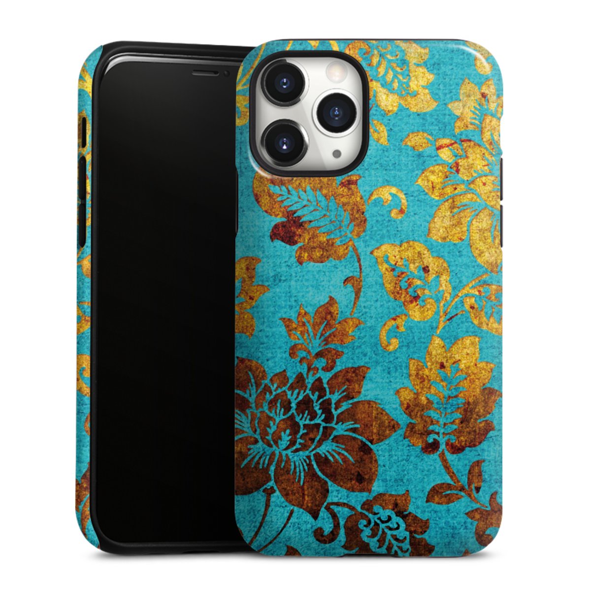 iPhone 11 Pro Handy Panzer Handyhülle robuste Outdoor Hülle Schutzhülle glänzend Ornament Vintage Flowers Tough Case