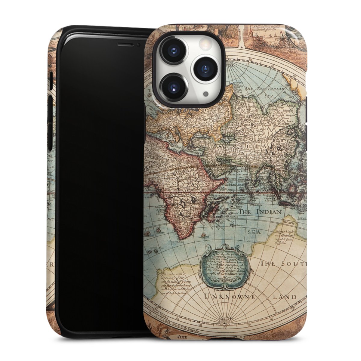 iPhone 11 Pro Handy Panzer Handyhülle robuste Outdoor Hülle Schutzhülle glänzend World Map Vintage Map Tough Case