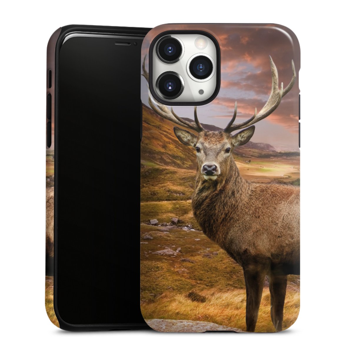 iPhone 11 Pro Handy Panzer Handyhülle robuste Outdoor Hülle Schutzhülle glänzend Meadow Mountain Deer Tough Case