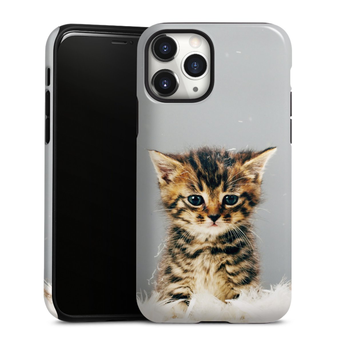 iPhone 11 Pro Handy Panzer Handyhülle robuste Outdoor Hülle Schutzhülle glänzend Cat Feather Pet Tough Case